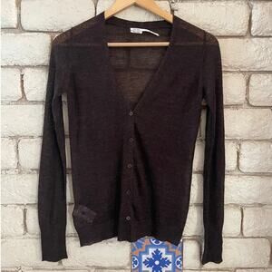 Max Studio Brown Sheer V-Neck Button-Front Cardigan – Lightweight Size XS